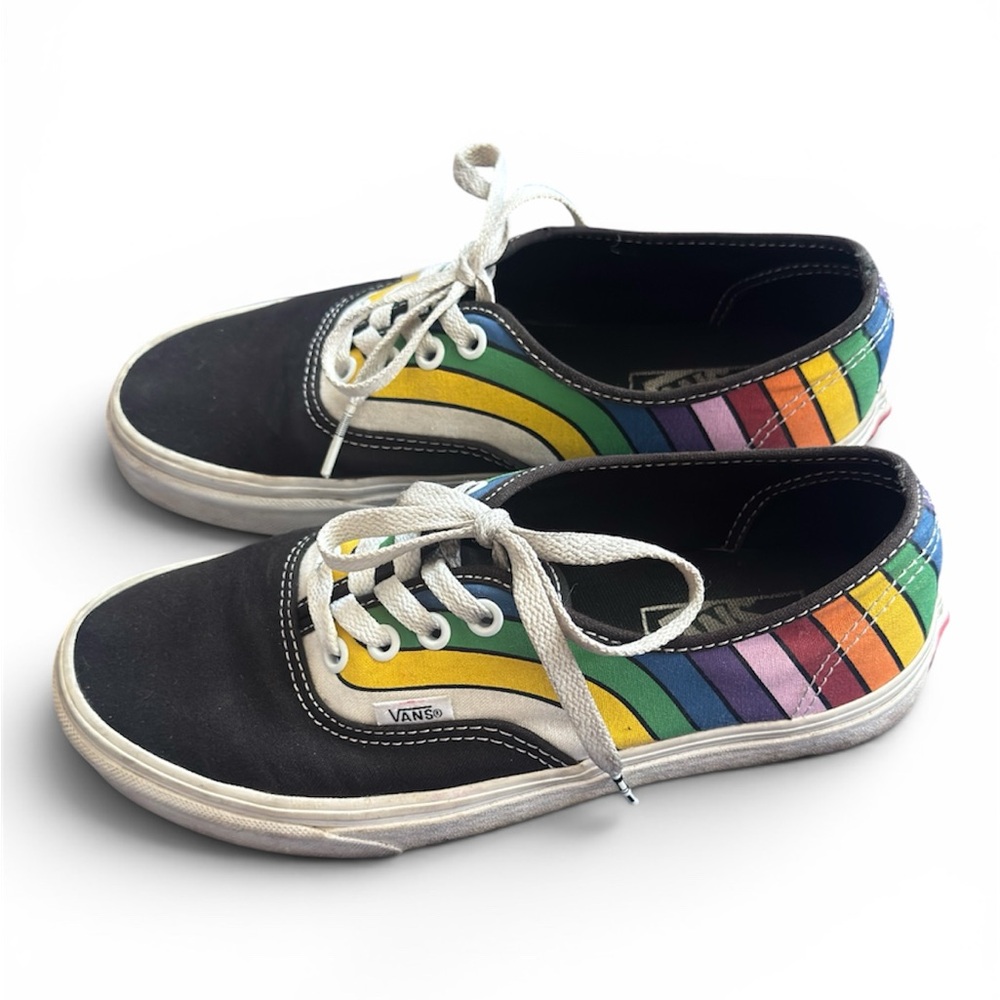 Vans  Black Canvas Sneakers with Rainbow Side Stripes